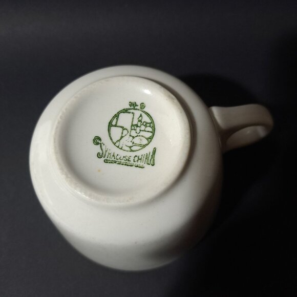 Syracuse China Mesa Grande Speckled Cream Mugs Brown Rim 3 5/8" Wide Set Of 2 - Picture 5 of 8